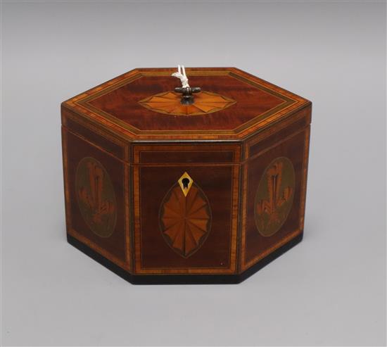 A George III inlaid tea caddy length 18cm